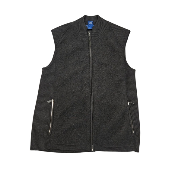 Charter Club Vintage Women Medium 100% Wool Old Money Preppy Black Full Zip Vest - Picture 1 of 9